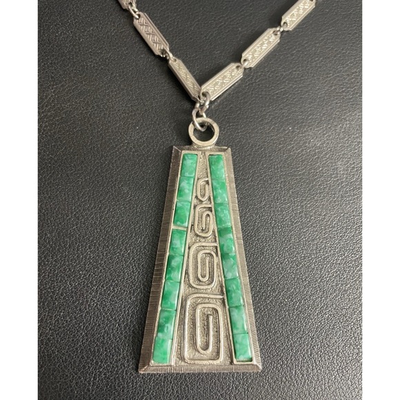 Whiting & Davis Jewelry - Vintage WHITING DAVIS Necklace Faux Turquoise Pendant